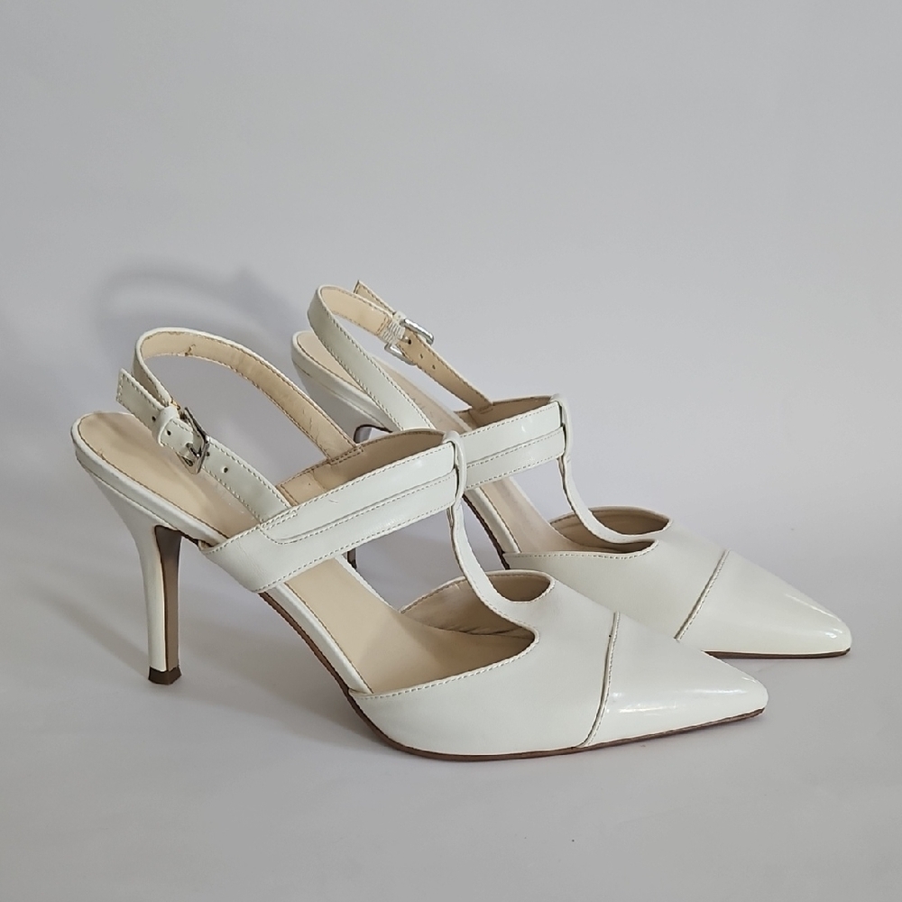 NEW Nine West Renice T Strap Slingback White Pump Size 9.5